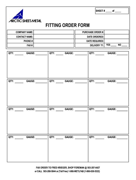 sheet metal fabrication order form|standard sheet metal cutting service.